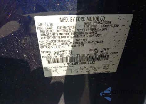 2011 Ford Flex Se z USA, uszkodzony, nr VIN 2FMGK5BC3BBD19452